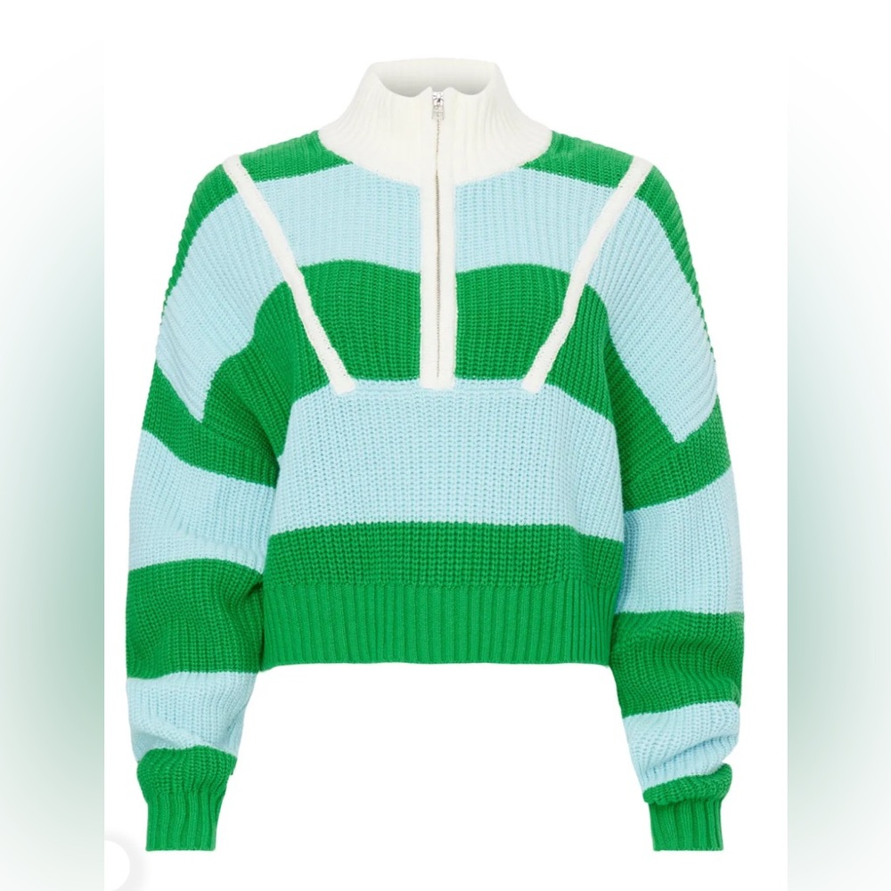 Staud Hampton Cropped Green and Light Blue Women's Sweater XS